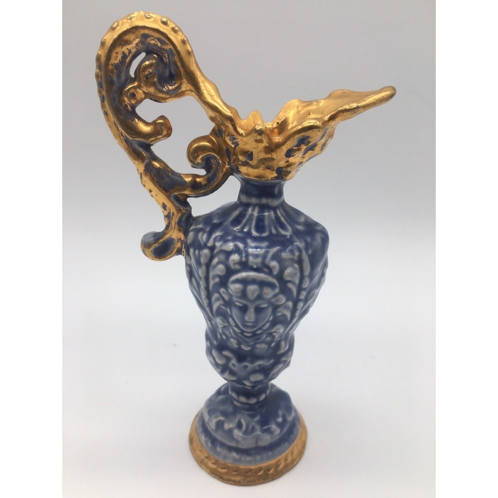 Vintage 1940s GOLDRA E. Palestine Blue Ceramic Decorative Vase 5.75" EXQUISITE